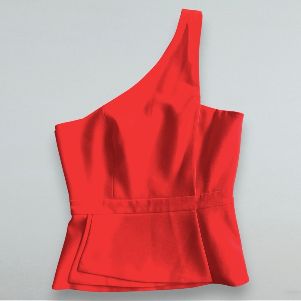 BCBGMAXAZRIA Red One-Shoulder Peplum Top ❤️ Elegant Evening Style | Size XS